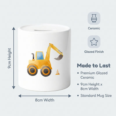 Personalised Money Bank Digger for Kids – Customised Ceramic Money Box Gift for Baby or Child – Ideal Nursery Keepsake or Birthday Present