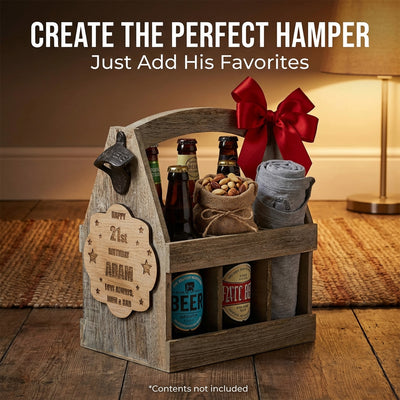 Birthday Beer Caddy Personalised Engraved Wooden Vintage Opener 18th 21st 30th 40th 50th