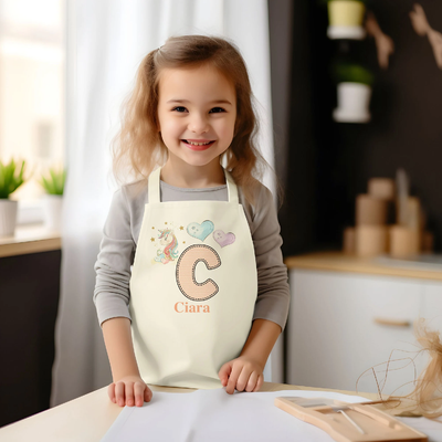 Personalised Kids Apron Set - Wooden Unicorn Gift for Girls Age 3-7 - Perfect for Baking & Cooking - Hoolaroo Kids Cooking Utensils & Apron Kit - Hoolaroo