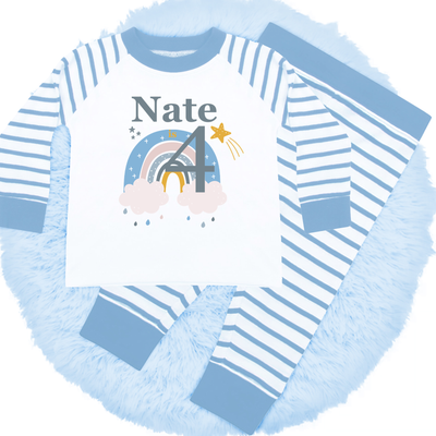 Personalised Birthday Gift, Blue Pyjamas + Teddy Bear Gift Set Present For Boy Age 1 2 3 4 5