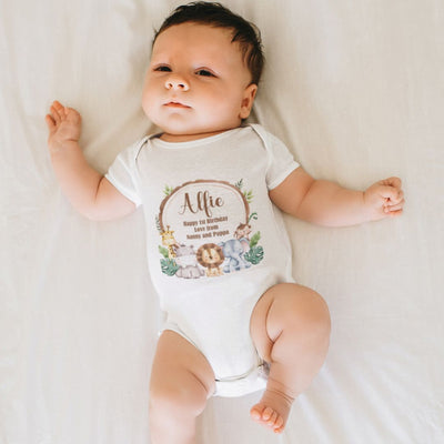 Hoolaroo Personalised Baby Grow Baby Vest Babygrow 0-3 Months Jungle Animals Name Clothing Newborn Gift Baby Shower Bodysuit Present Boy Baby Bodysuit - Hoolaroo
