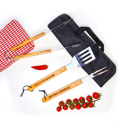 Personalised Barbecue Tools Set, Bbq Tools Set With Case, Fathers Day Gift Engraved BBQ King Utensils - Hoolaroo