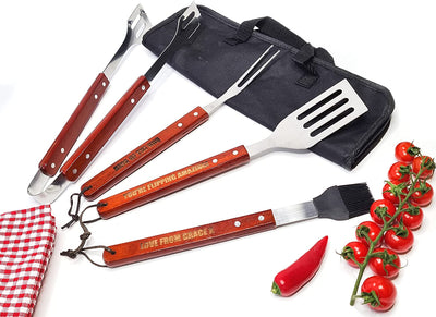 Personalised Barbecue Tools Set, Dark BBQ Tools Set With Case, Fathers Day Gift Engraved BBQ King Utensils - Hoolaroo