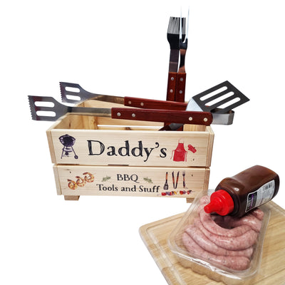 Personalised Fathers Day Crate Gift Box Empty Hamper BBQ Box BBQ Gift For Dad Papa Barbeque King Gift Set - Hoolaroo