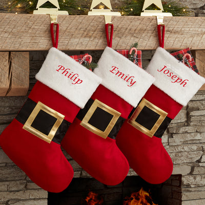 Hoolaroo Personalised Embroidered Christmas Stocking Boot Sock Xmas Deluxe Red Santa Belt Christmas Traditional - Hoolaroo