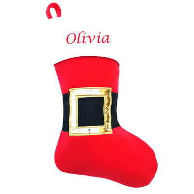 Hoolaroo Personalised Embroidered Christmas Stocking Boot Sock Xmas Deluxe Red Santa Belt Christmas Traditional - Hoolaroo
