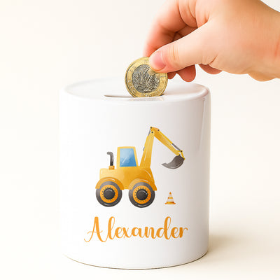 Personalised Money Bank Digger for Kids – Customised Ceramic Money Box Gift for Baby or Child – Ideal Nursery Keepsake or Birthday Present