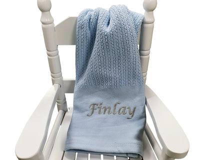 Personalised Blue Cellular Blanket Newborn Blanket Embroidered with Name Hospital Personalised Blanket Blue Baby Boy Gift - Hoolaroo