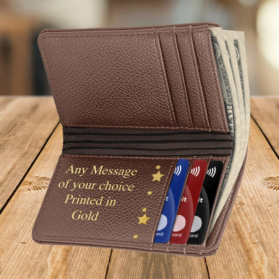 Personalised Mens Wallet And Engraved Metal Card Gift Set For Men Fathers Day Present For Dad Daddy Papa Grandad Vegan Leather Custom Brown - Hoolaroo