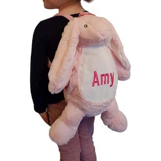 Hoolaroo Personalised Embroidered Floppy Bunny Pink Plush Backpack - Hoolaroo