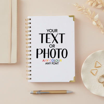 Custom A5 Hardback Notebook: Personalised Photo & Text Design - Create Your Own Printed Linen Notepad - Hoolaroo