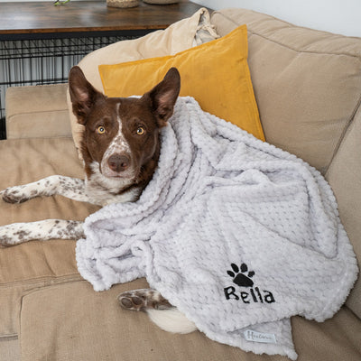 Personalised Waffle Fleece Pet Blanket - Embroidered Name, Washable Dog, Cat, Puppy Blankets - Unique Gift for Pet Lovers & Owners - Hoolaroo