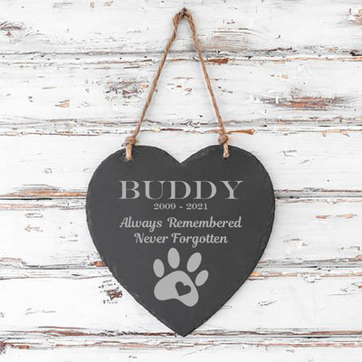 Personalised Garden Sign Engraved Slate Heart Sign Personalised Garden Plaque Dog Memorial Pet - Hoolaroo