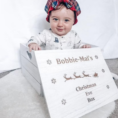 Wooden Christmas Eve Box Personalised Engraved Large Sleigh Crate Box 30cm - Hoolaroo