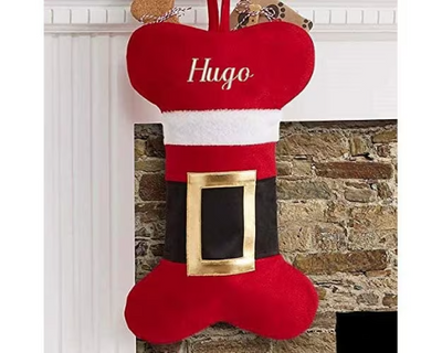 Hoolaroo Personalised Dog Christmas Stocking Embroidered With Name Xmas Santa Bone Shape Pet Stockings Bone - Hoolaroo