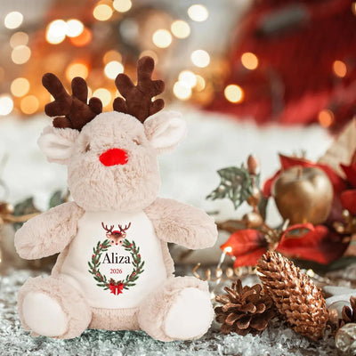 Personalised Christmas Reindeer Teddy Bear: Custom Keepsake Stocking Filler Gift for Girlfriend New Baby, Toddler