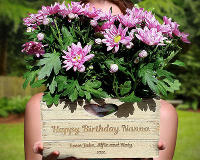 Mothers Day Gifts for Nanny Mummy, Personalised Planter Plant Pot Engraved Lined Wooden Brown Mum Gran - Hoolaroo