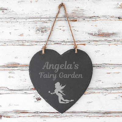 Personalised Garden Sign Engraved Slate Heart Sign Personalised Garden Plaque Fairy Garden - Hoolaroo