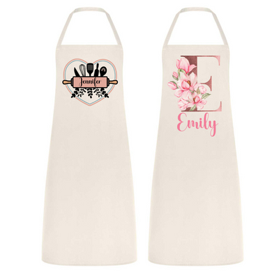 Personalised Apron For Women Baking gifts Star Cook For Ladies Flower Initial or Name Utensils Rolling Pin Design For Mum Nan Present Sister Friend - Hoolaroo