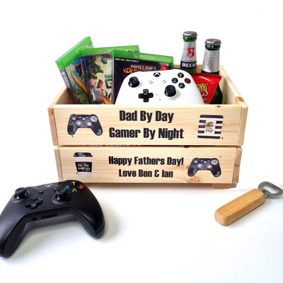 Personalised Fathers Day Gaming Crate Gift Box Empty Hamper Beer Box Gift For Dad Daddy Beer Gamer Gift Set - Hoolaroo