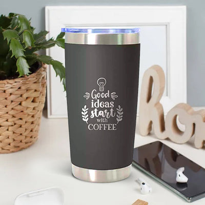 Funny Travel Mug Good Ideas Start with Coffee Present Funny Coffee Mugs for Men Funny Mugs for Dad Mum Husband Him Reusable Coffee Cups Insulated Thermal Flask Hot Drinks Cup with Lid - Hoolaroo