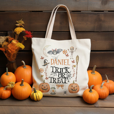 Personalised Halloween Trick or Treat Bag with Pumpkin Design Gift Bag Tote Bag Gift for Kids Sweets Candy Childs Halloween Accessories - Hoolaroo