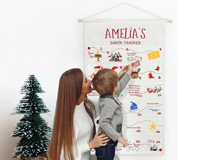 Personalised Advent Calendar Empty Fill Your Own Advent 2025 Refillable Hanging Reusable Large Pockets Family Kids Santa Tracker Fabric