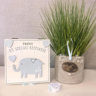 Personalised Engraved Baby Vintage Wooden Elephant Keepsake Box Blue Memory Box Baby Boy Gift - Hoolaroo