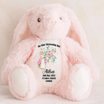 Personalised Christening Bunny Baptism Gift for Girls & Boys | Godson/Goddaughter Keepsake | Pink/Blue Granddaughter Present