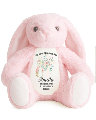 Personalised Christening Bunny Baptism Gift for Girls & Boys | Godson/Goddaughter Keepsake | Pink/Blue Granddaughter Present