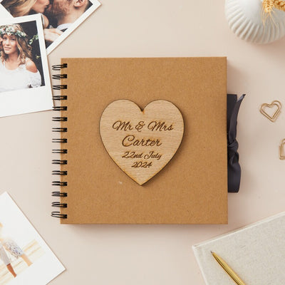 Personalised Couples Gift Scrapbook Laser Engraved Wedding Kraft Natural Scrapbook Gift Guest Book Album for Memories 50 pages 22 x 22cm