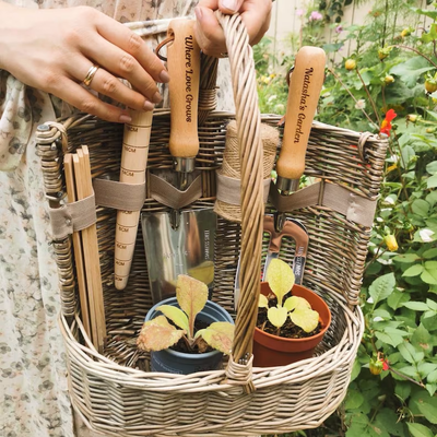 Personalised Gardening Tool Set Willow Trug, Fathers Day Garden Gift Set Birthday Present Basket Gardener Retirement Gift, Mum, Grandad Dad