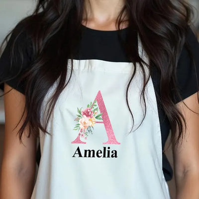 Personalised Apron For Her Baking gifts Letter Present Initials Name Utensils floral Letter Design For Ladies Present - Hoolaroo