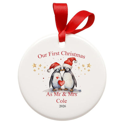 Personalised First Xmas Penguins Mr and Mrs Ornament  First xmas Married Bauble  Custom Couple Wedding Decoration