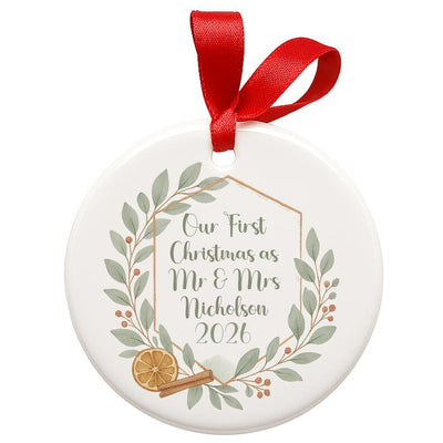 Personalised First Christmas As Mr & Mrs Bauble – Customised First Christmas Ornament Couple – Unique First Christmas Married Tree Decoration – Wedding Keepsake Gift for Newlyweds