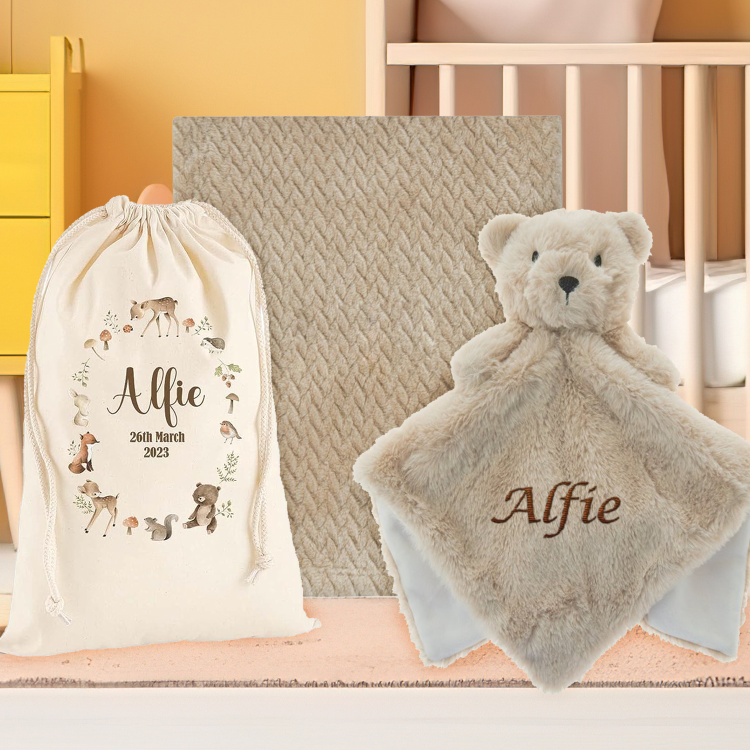 Personalised Teddy Bear Comforter Toy Baby Blanket Gift Set for