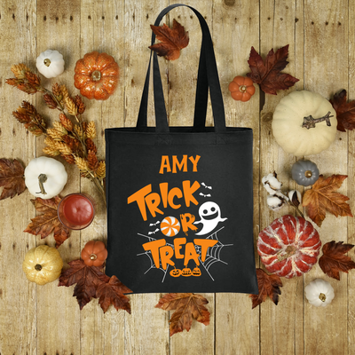 Personalised Halloween Trick or Treat Bag Black Gift Bag Tote Bag Happy Halloween Gifts for Kids Pumpkin Childs Halloween Accessories - Hoolaroo