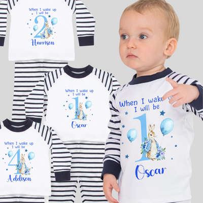 Personalised Baby Toddler Pyjamas: 'When I Wake Up I Will Be 1 2 3 4' Birthday PJs for Boys, 6 Months - 4 Years - Hoolaroo