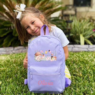 Personalised Backpack for Girls Fairy Garden Design | Nursery Rucksack for Toddlers | Customised School Bag for Kids with Name