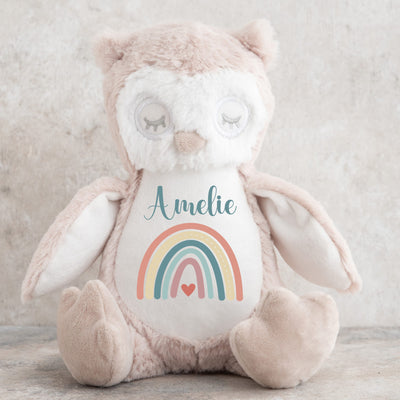 Personalised Owl Baby Teddy Bear Soft Toy Gift For Newborn Boy or Girl - 23cm - A Perfect New Baby Present - Hoolaroo