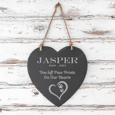 Personalised Garden Sign Engraved Slate Heart Sign Personalised Garden Plaque Dog Memorial Pet Paw Prints - Hoolaroo