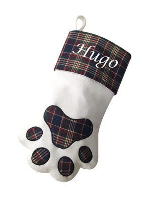 Personalised Christmas Dog Stocking Tartan Paw Design with Name - Hoolaroo