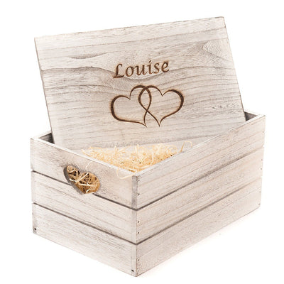 Personalised Antique Wooden Gift Box Crate Valentines Day Gift Love Keepsake - Hoolaroo