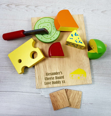 Personalised Birthday Toy Wooden Cheese board Toy Food Set Baby Toddler Gift - Hoolaroo