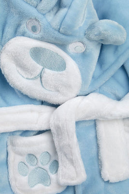 Personalised Embroidered Baby Boy's Puppy Dog Blue Bath Robe Dressing Gown - Hoolaroo