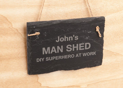 Personalised Engraved Hanging black Slate Man Shed Sign Fathers Day Gift - Hoolaroo