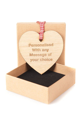 Personalised Engraved Heart Hanging Decoration Any Message Momento Gift in Box - Hoolaroo