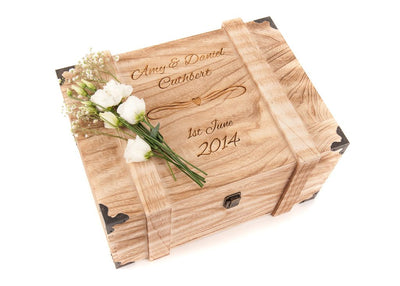 Personalised Engraved Wedding Wooden Keepsake Memory Chest Memory Box Vintage - Hoolaroo