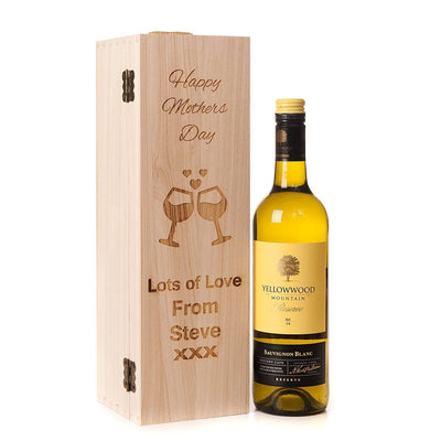 Personalised Engraved Wooden Mothers Day Wine Gift Box Champagne Prosecco - Hoolaroo