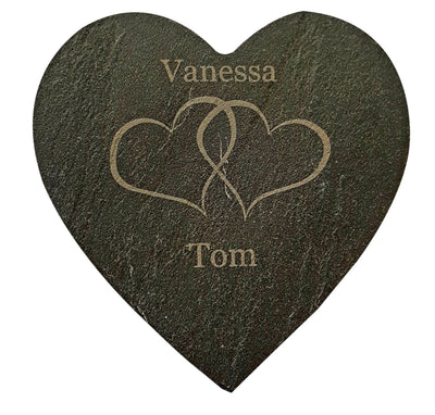 Personalised Slate Valentines Day Gift Coaster Heart Shaped Drink Mat Engraved - Hoolaroo